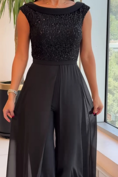 Women's Textured Crew Neck Jumpsuit