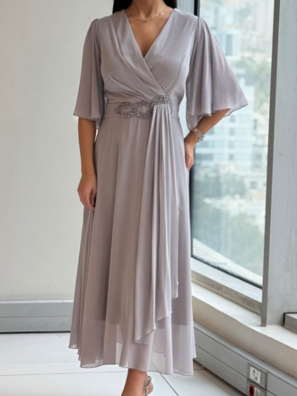 Women's Maxi Dress Soft Flowy V-Neck - VibreMode