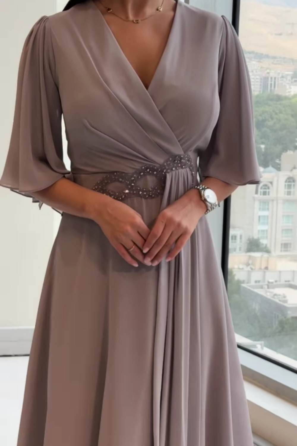 Women's Maxi Dress Soft Flowy V-Neck