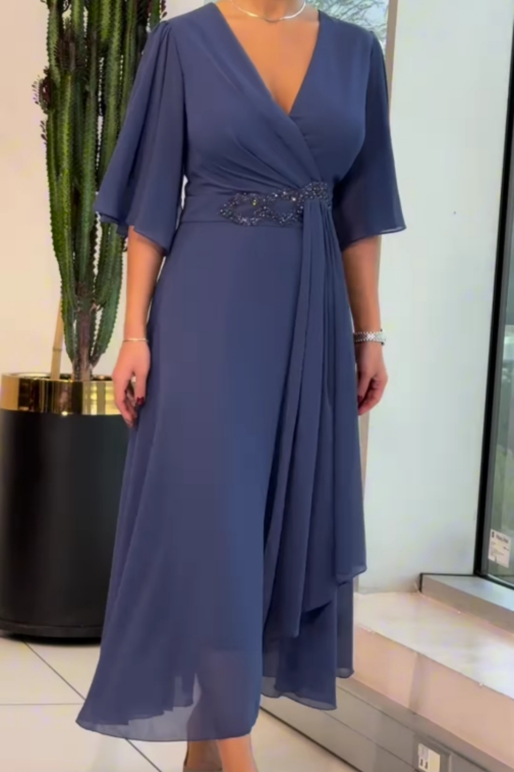 Women's Maxi Dress Soft Flowy V-Neck
