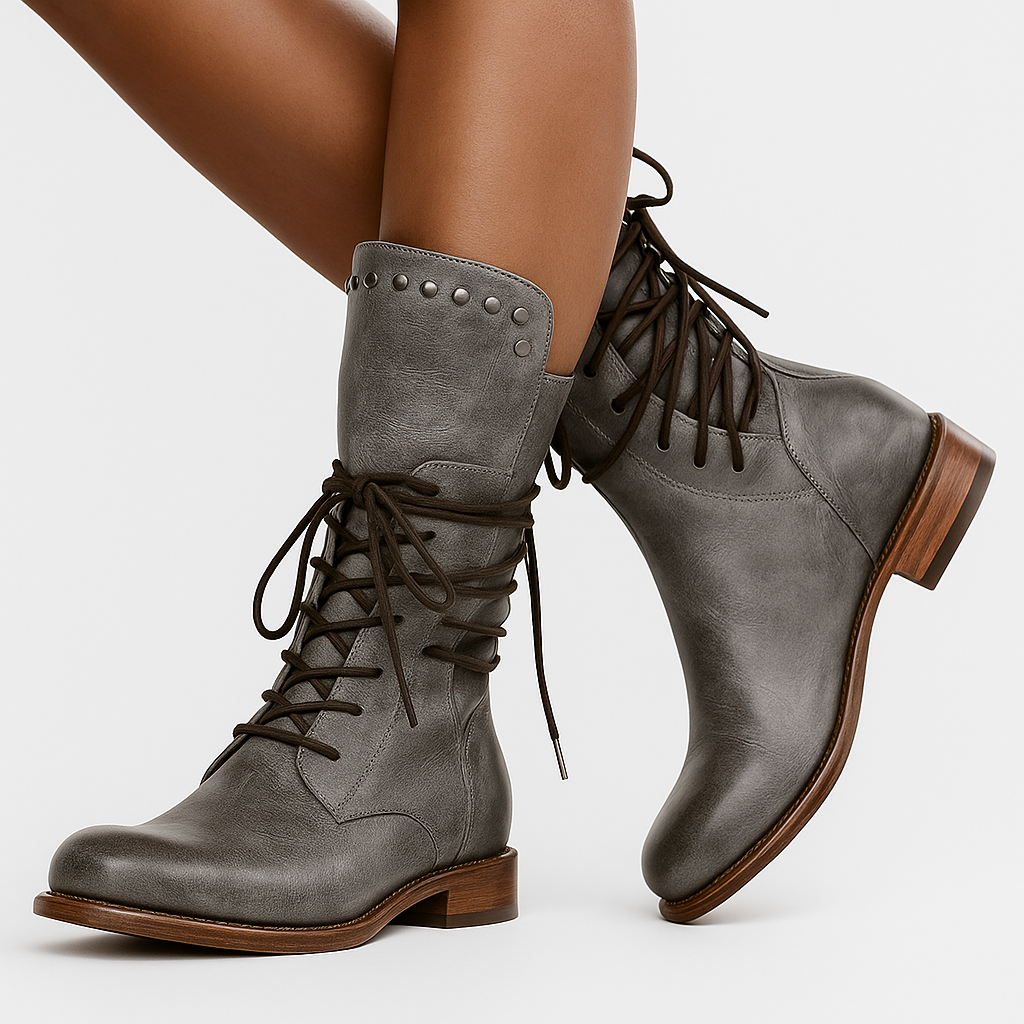 Women's Lace-Up Boots Stud Detail