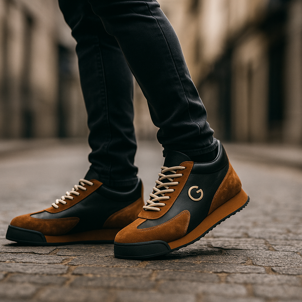 Men's Lace-Up Sneakers Contrast Panels