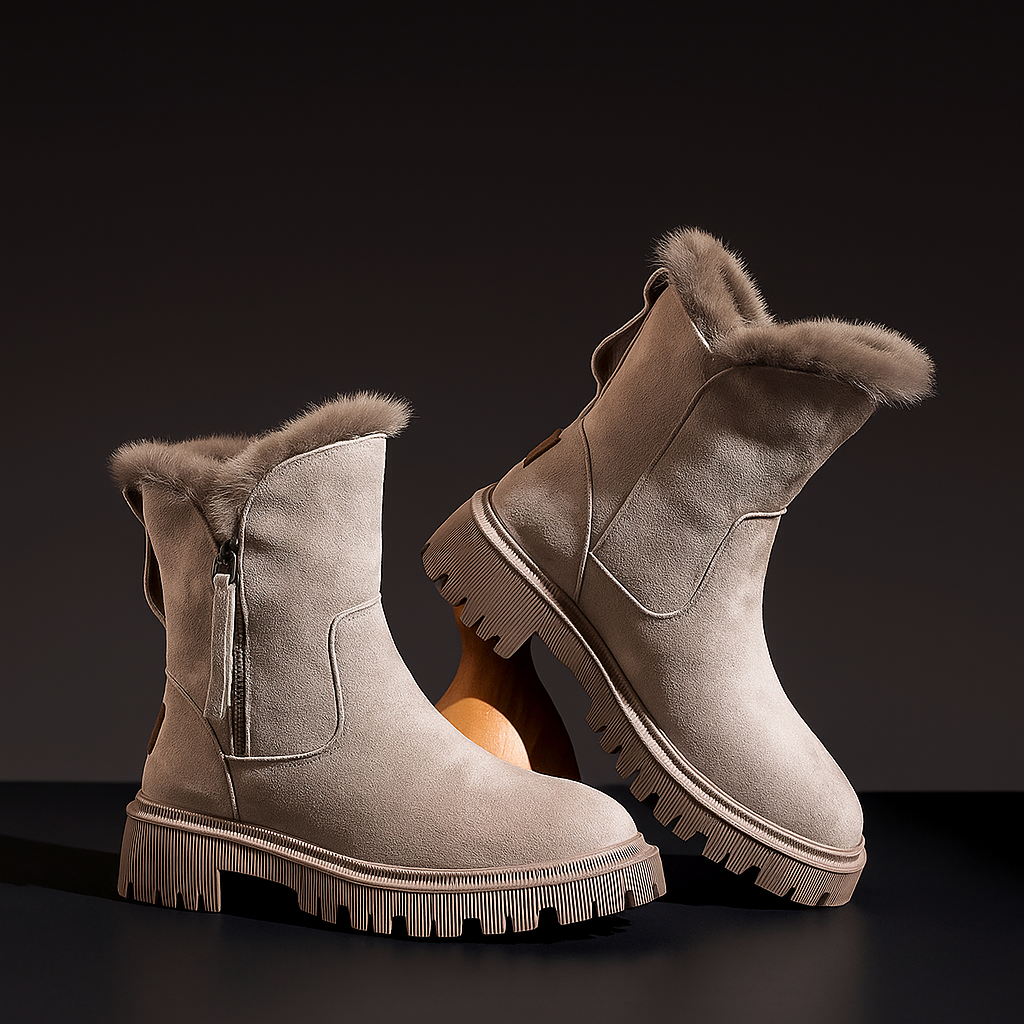 Women's Ankle Boots Fur Trim Lug Sole - VibreMode