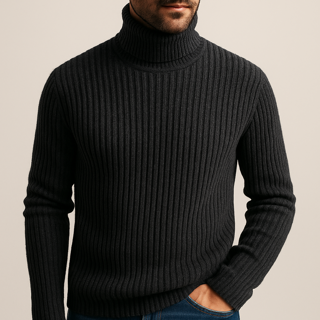 Men's High Neck Ribbed Sweater - VibreMode