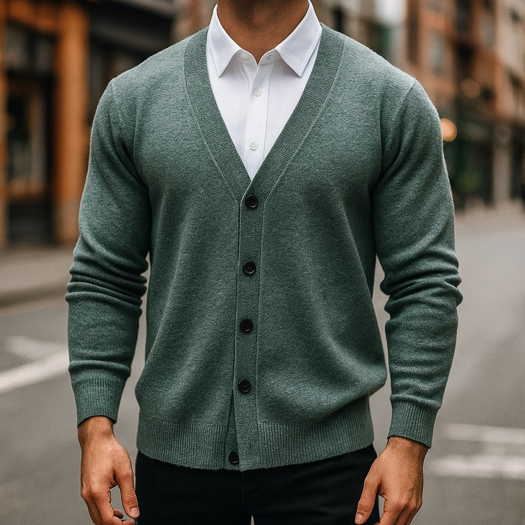 Warm Pure Wool Crew Neck Cardigan