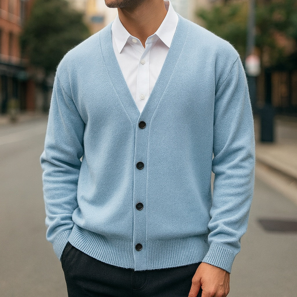 Warm Pure Wool Crew Neck Cardigan