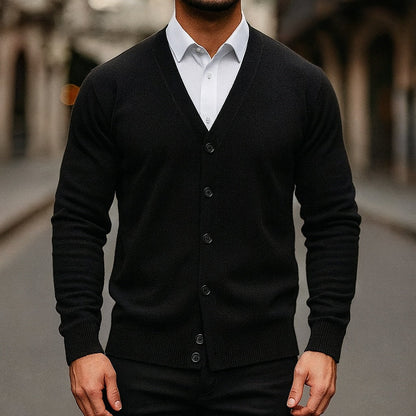 Warm Pure Wool Crew Neck Cardigan - VibreMode