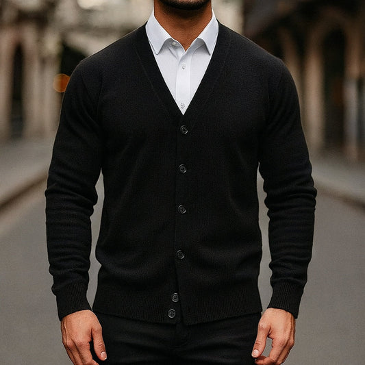 Warm Pure Wool Crew Neck Cardigan - VibreMode