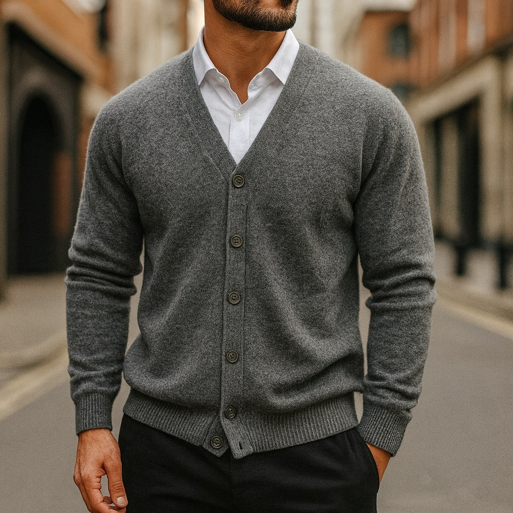Warm Pure Wool Crew Neck Cardigan