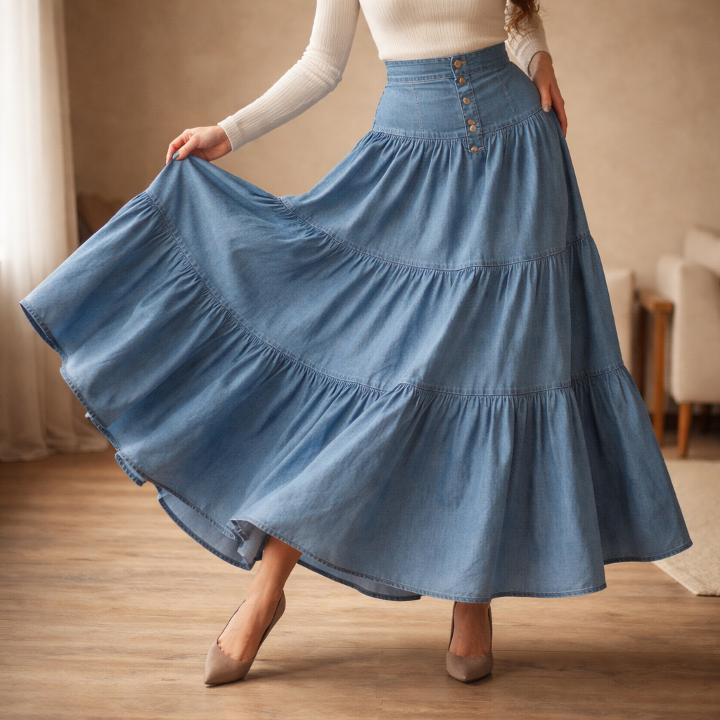 Women's Ruffle Denim Skirt