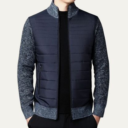 Men's Cotton Quilted Cardigan Zip Up Padded Black