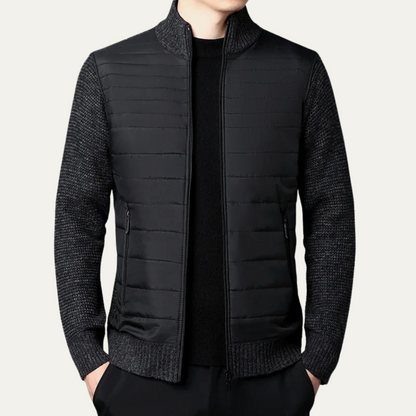 Men's Cotton Quilted Cardigan Zip Up Padded Black