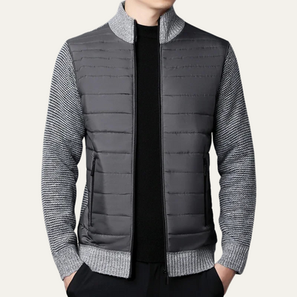 Men's Cotton Quilted Cardigan Zip Up Padded Black