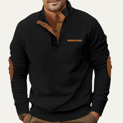 Men's Corduroy Sweater Button Neck Patch Details
