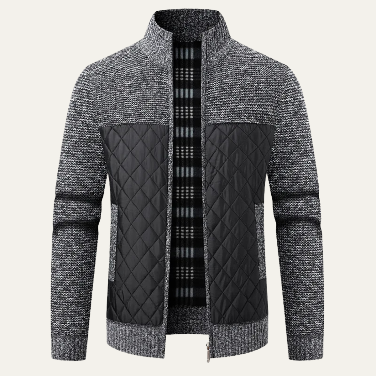 Men's Quilted Puffer Jacket Zip Up Knit Black - VibreMode