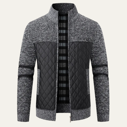 Men's Quilted Puffer Jacket Zip Up Knit Black - VibreMode