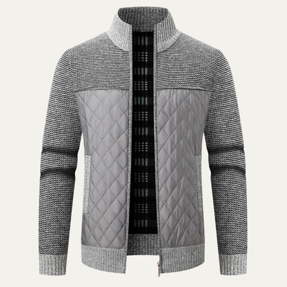 Men's Quilted Puffer Jacket Zip Up Knit Black