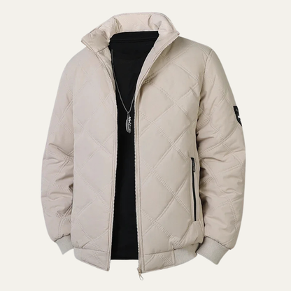 Men's Quilted Fleece Jacket Thick Warm Stand Collar
