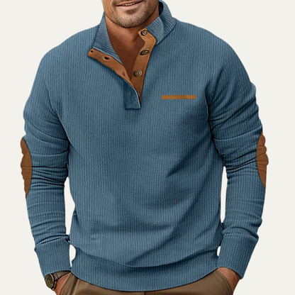 Men's Corduroy Sweater Button Neck Patch Details