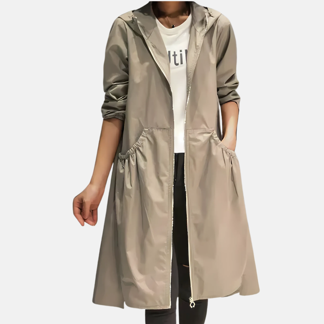 Women's Water-Resistant Hooded Knee Length Jacket - VibreMode