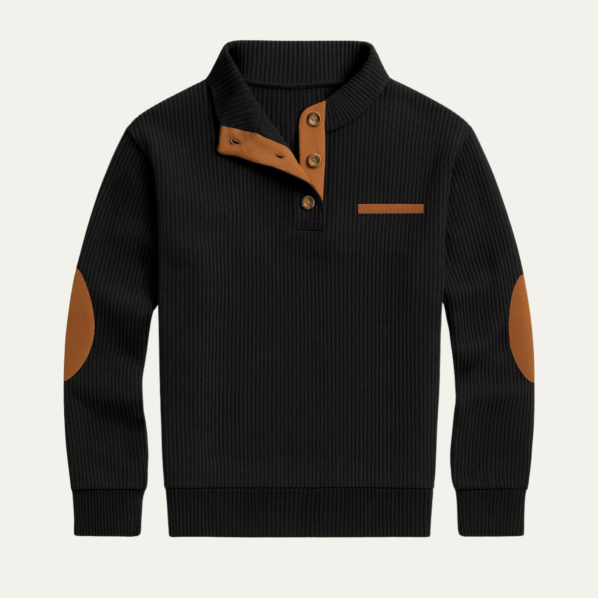 Men's Corduroy Sweater Button Neck Patch Details - VibreMode