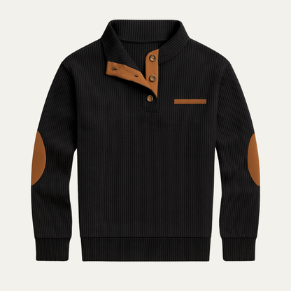 Men's Corduroy Sweater Button Neck Patch Details - VibreMode