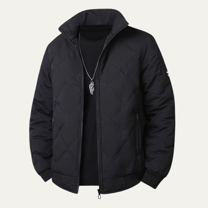 Men's Quilted Fleece Jacket Thick Warm Stand Collar