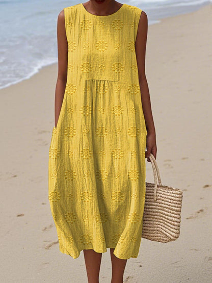 Chic Sleeveless Pockets Midi Summer Dress