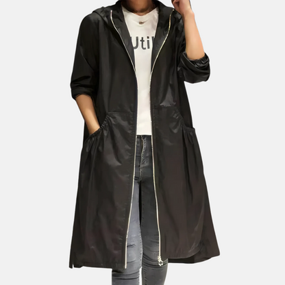 Women's Water-Resistant Hooded Knee Length Jacket