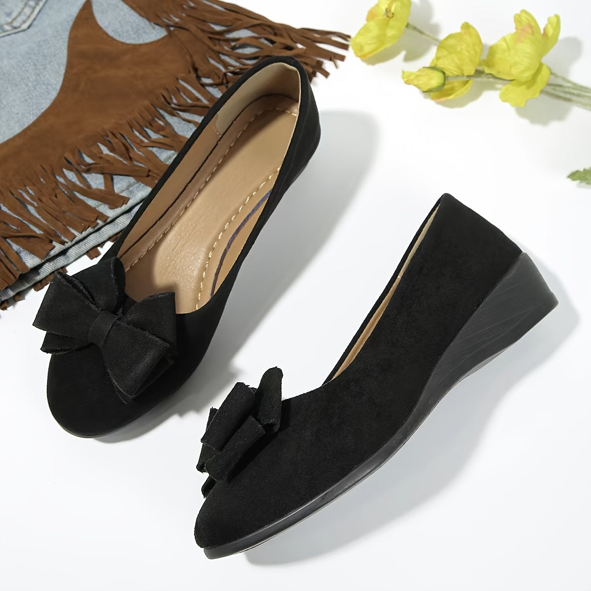Bella Women's Ballet Flats Slip-On Round Toe Bow Detail