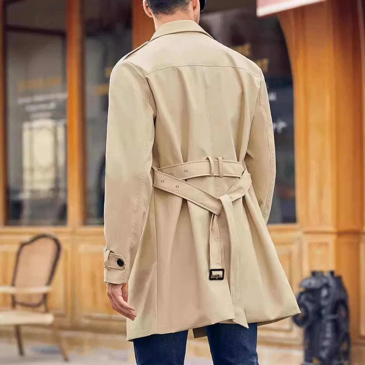 Men's Double Breasted Trench Coat Waterproof Long
