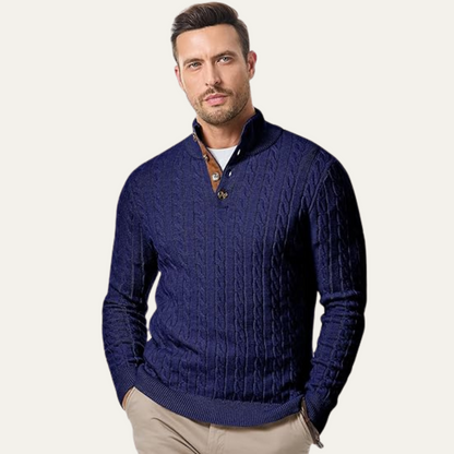 Men's Cable Knit Sweater Stand Collar