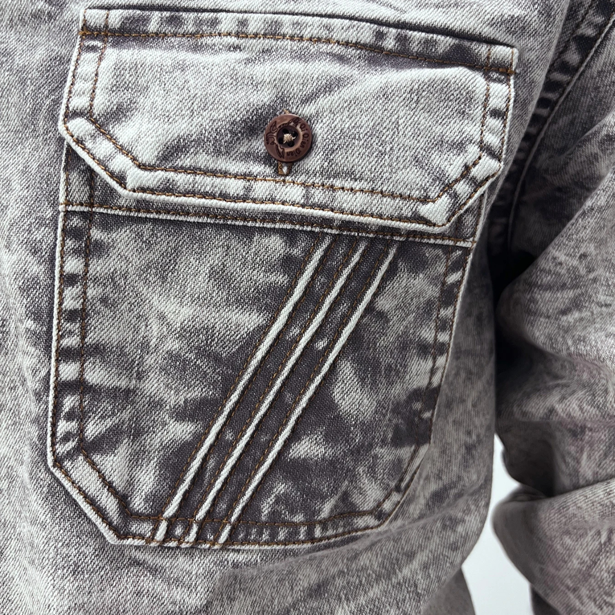 Men's Vintage Tie Dye Denim Shirt Light Grey