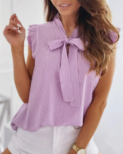 Women's Ruffle Blouse Sleeveless Bow Detail