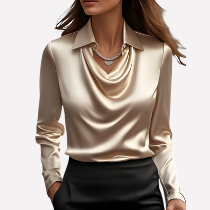 Women Satin Blouse Draped Collar