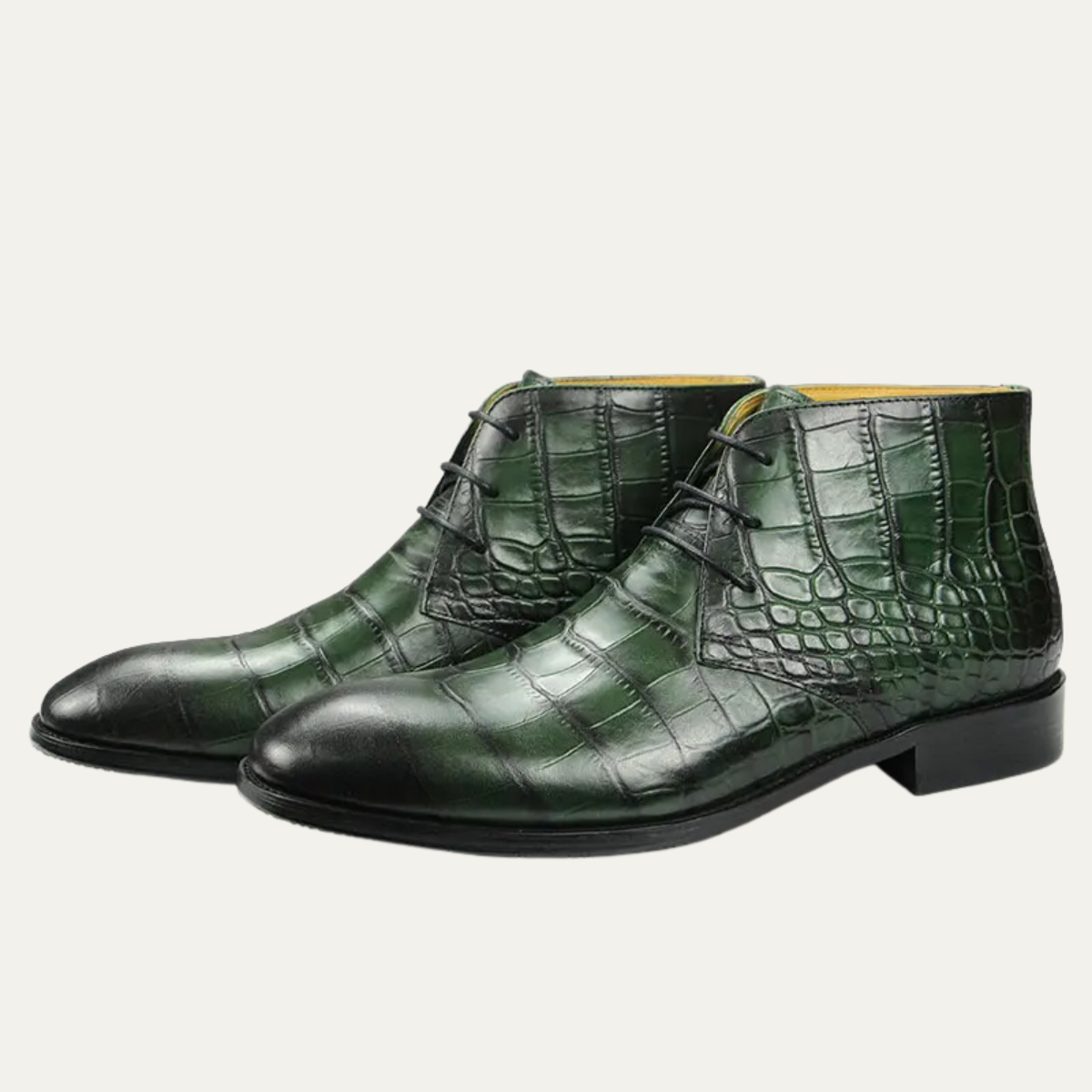 Men's Leather Lace-Up Boots Crocodile Pattern Brown - VibreMode