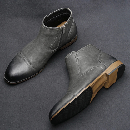 Men's Leather Ankle Boots Side Zip Classic Black