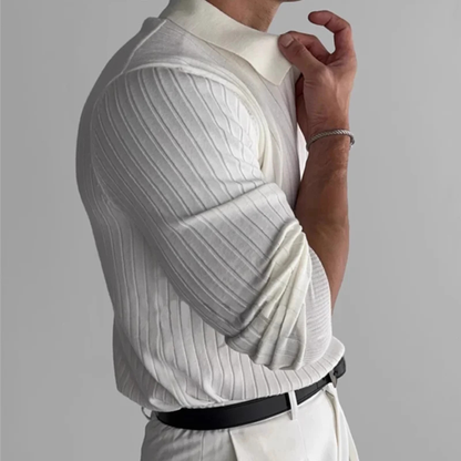 Men's V Neck Jacquard Knit Polo Shirt