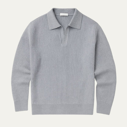 Men's Knitted Polo Sweater Long Sleeve Open Collar - VibreMode