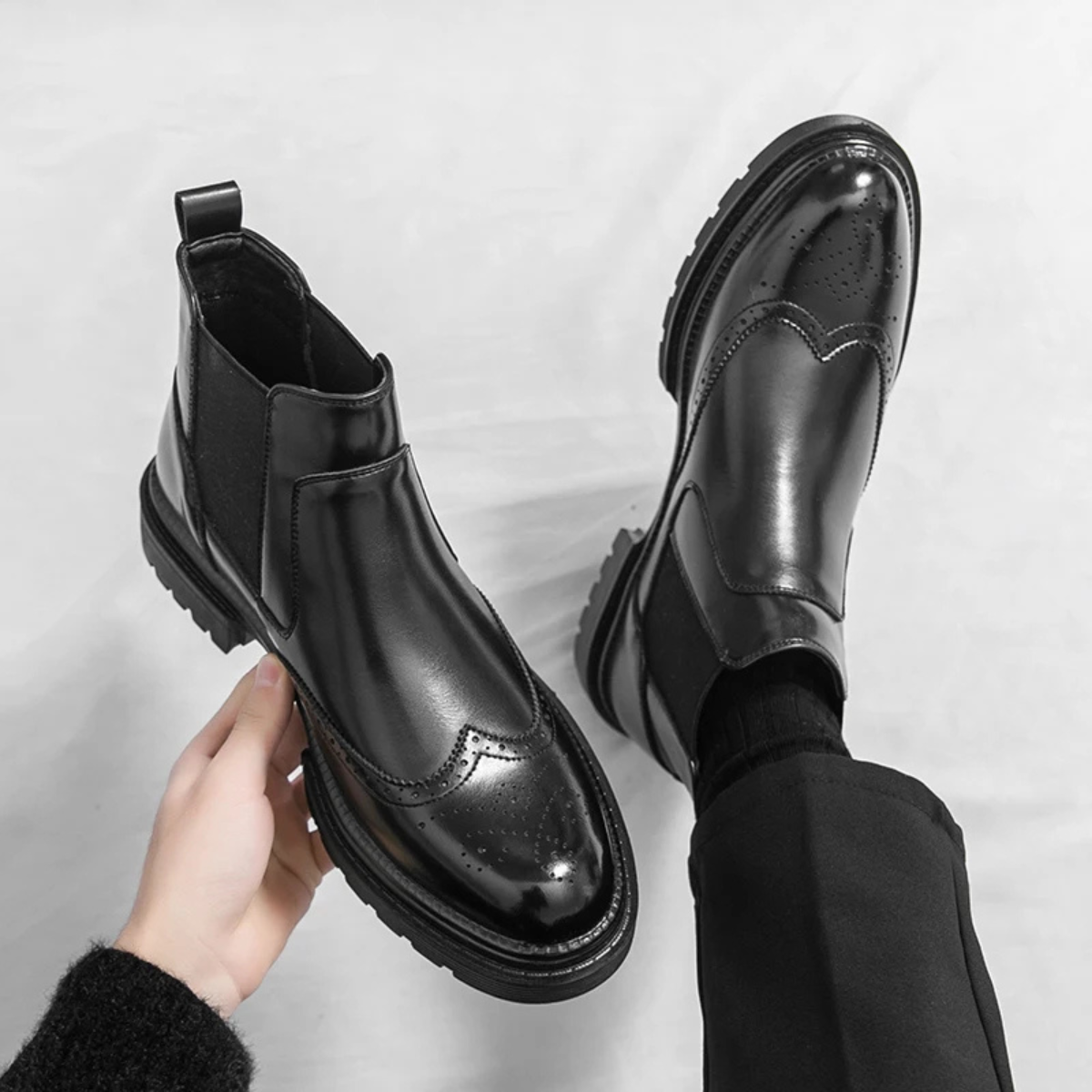 Men's Leather Chelsea Boots Anti Slip Sole Brown