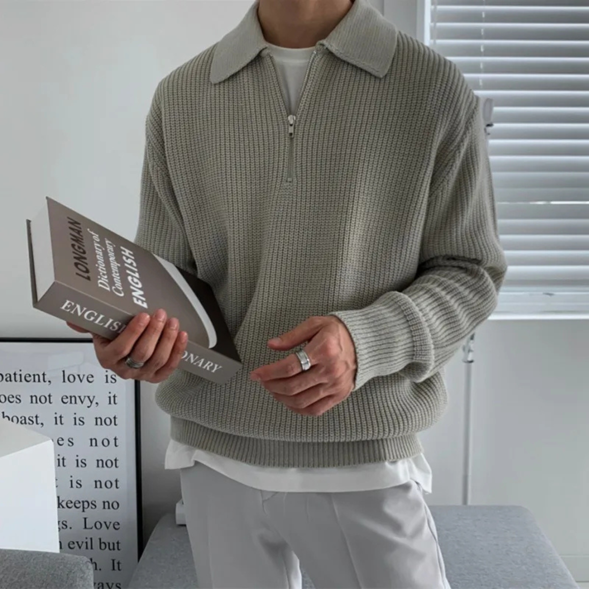 Men's Warm Waffle Knit Half Zip Sweater