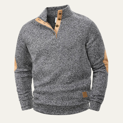 Men's Fleece Sweater Stand Collar Elbow Patches