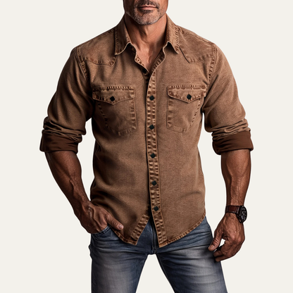 Men's Denim Work Shirt Vintage Washed Blue