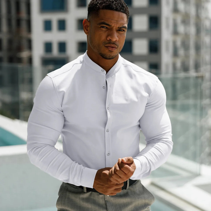 Men's Slim Fit Stand Collar Dress Shirt