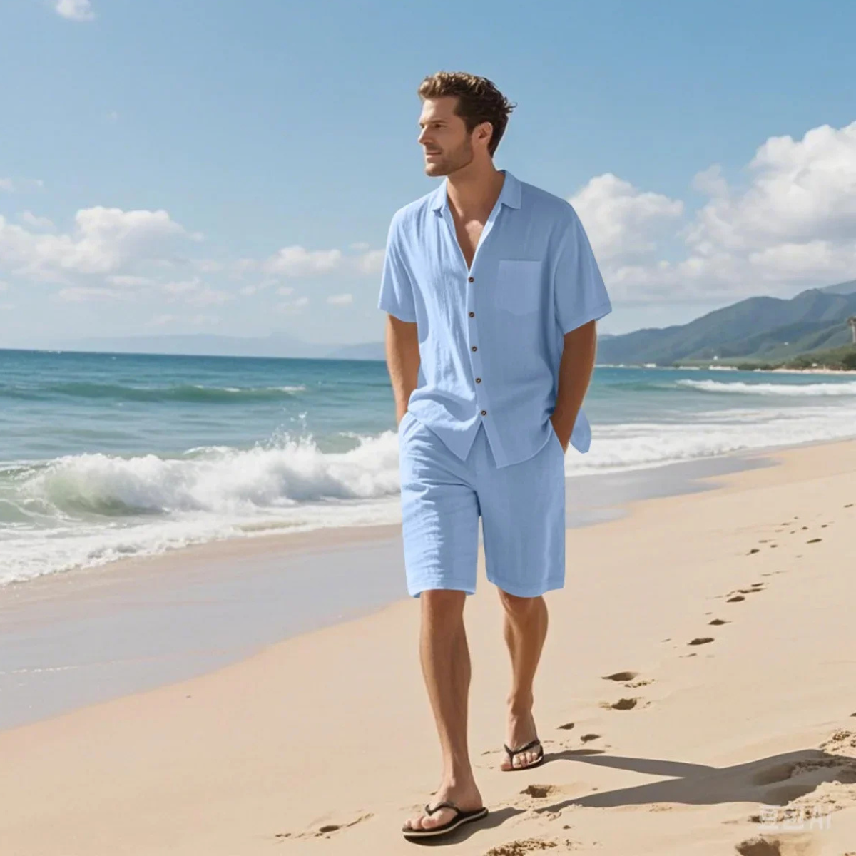 Men's Short Sleeve Shirt And Shorts Set
