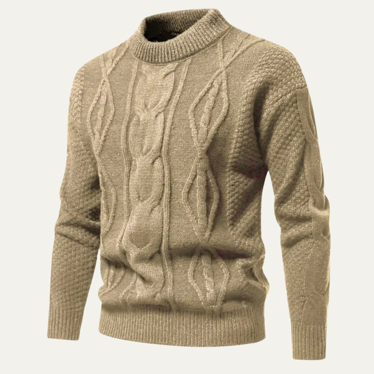 Men's Cable Knit Sweater Round Neck Winter Casual
