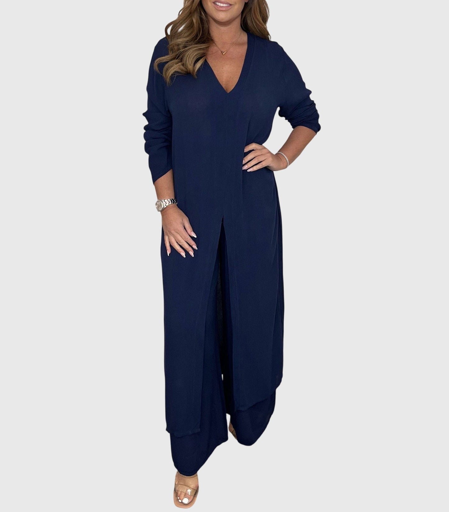 Women's Cardigan Set Wide Leg Pants Two Piece