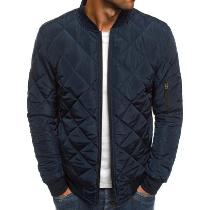 Men's Quilted Bomber Jacket Lightweight Diamond Stitching