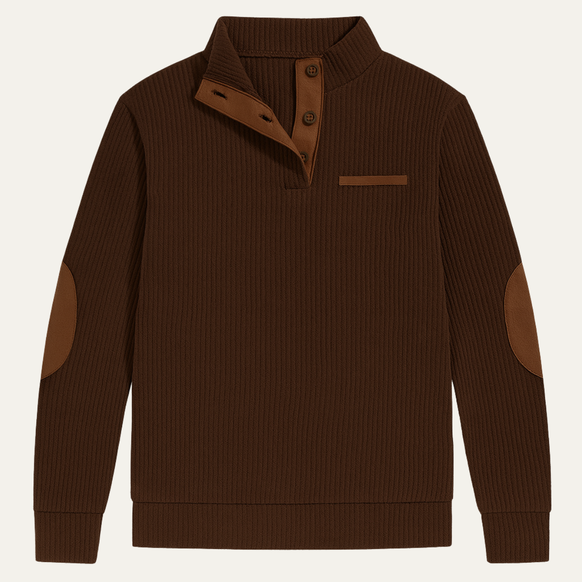 Glencrest Men's Corduroy Sweater Button Neck Patch Detail Brown - VibreMode