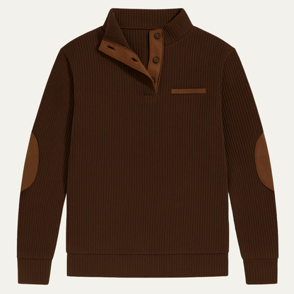 Glencrest Men's Corduroy Sweater Button Neck Patch Detail Brown - VibreMode